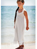 White Lace Tea Length Boho Beach Flower Girl Dress